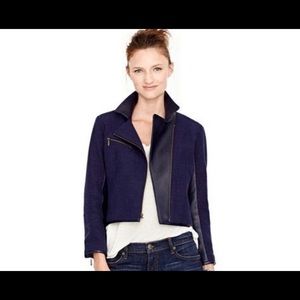 Fossil | Navy Leather Moto Jacket | Size SM